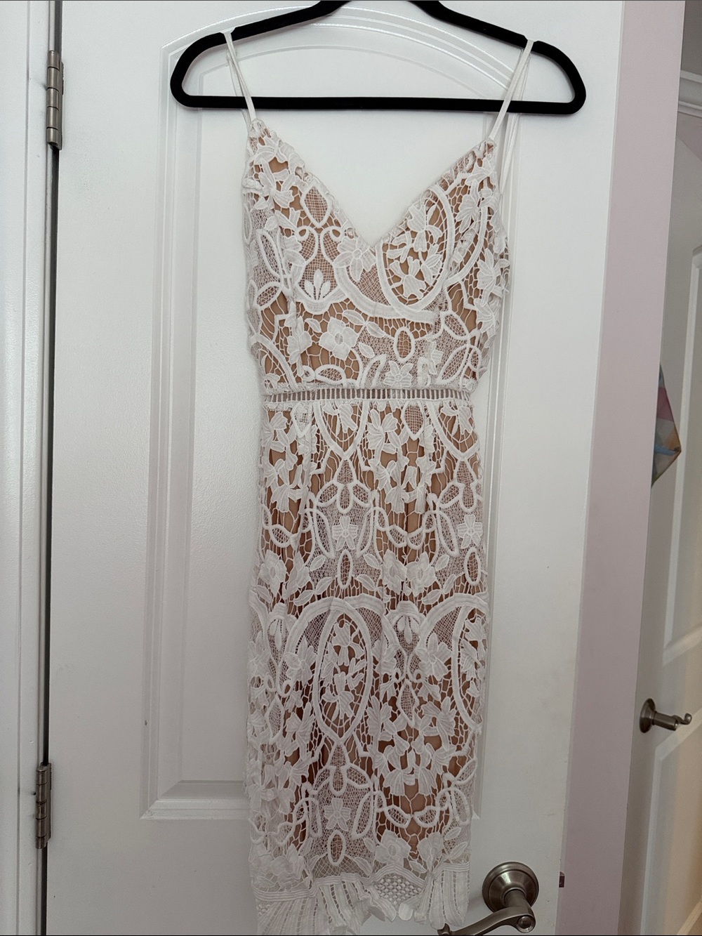 Fashion Nova White Lace Midi Slip Dress